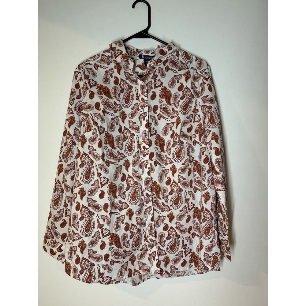 Women's Romans long sleeve button up Orange & Brown paisley Print Fall 16
